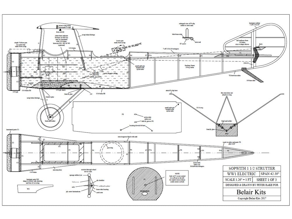 Belair Sopwith Strutter - 42" Electric Scale RC Plane Assembly Kit 1:2 BA001