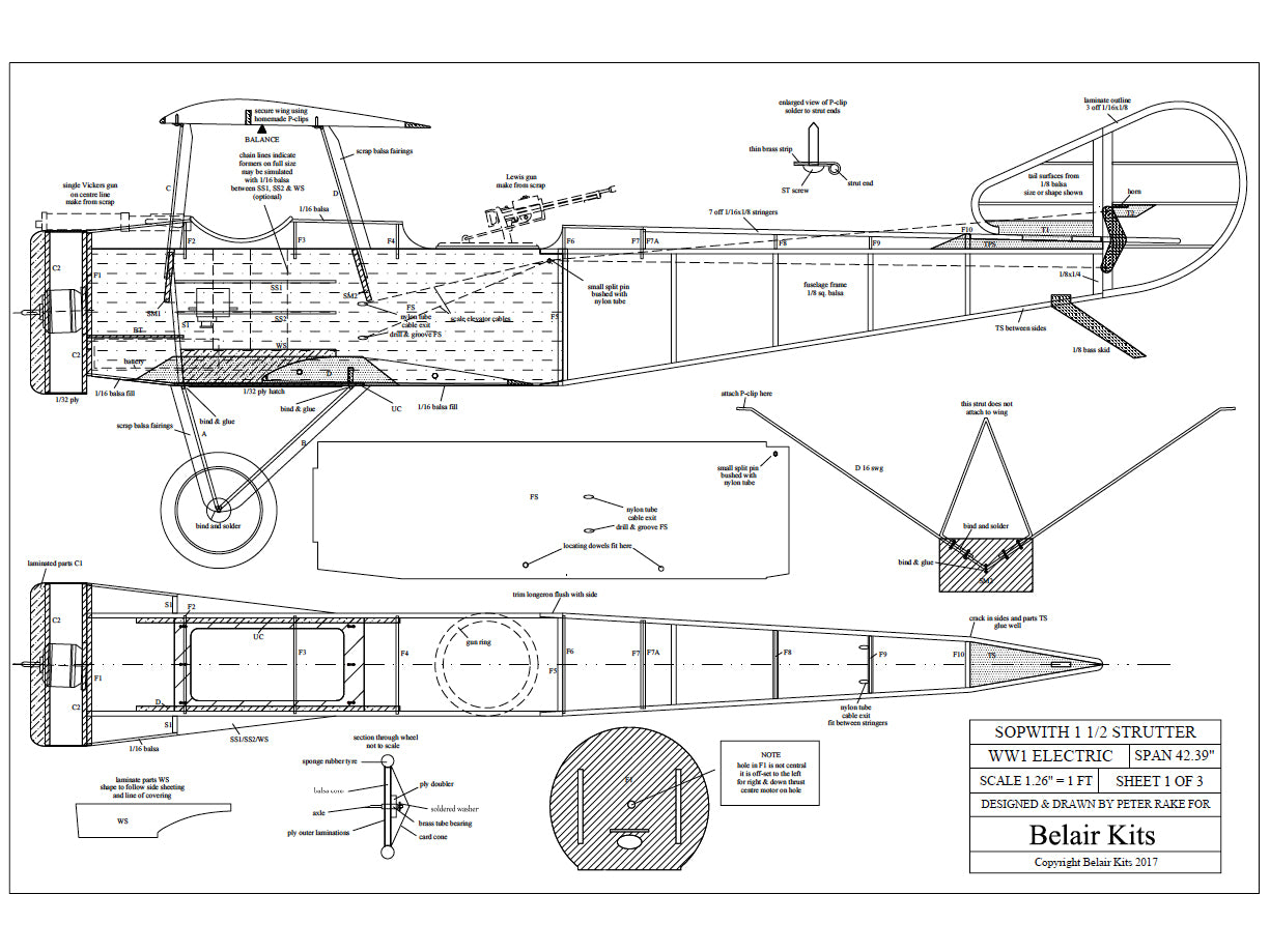 Belair Sopwith Strutter - 42" Electric Scale RC Plane Assembly Kit 1:2 BA001