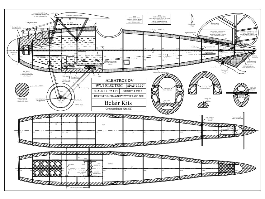 Belair Albatros DV - 39" Electric Scale RC Plane Assembly Kit BA002