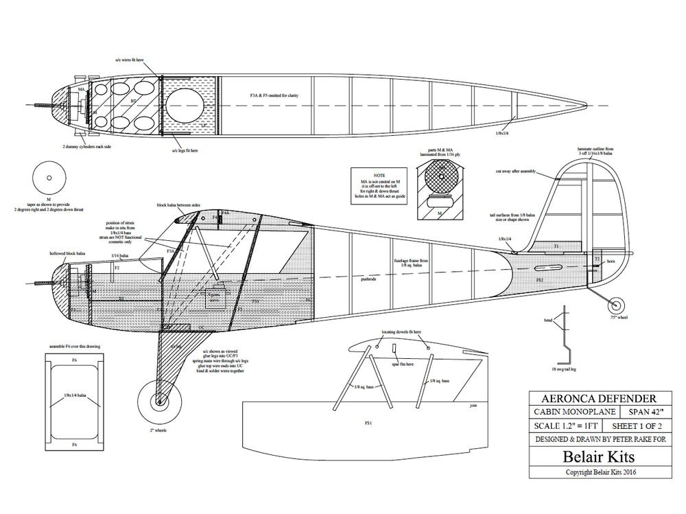 Belair Aeronca Defender 42" Electric Scale RC Plane Assembly Kit BA003