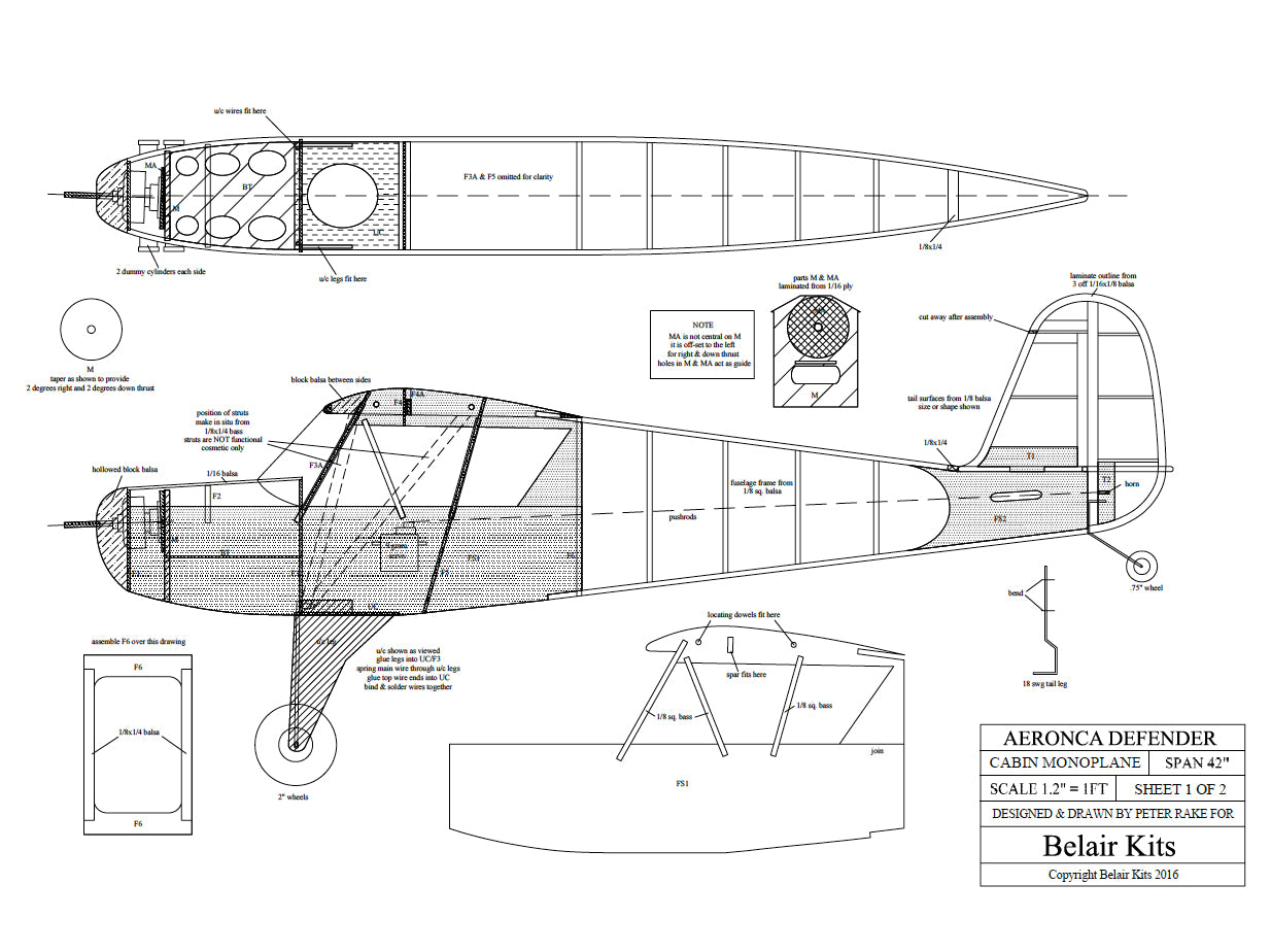 Belair Aeronca Defender 42" Electric Scale RC Plane Assembly Kit BA003