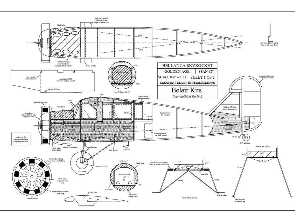 Belair Bellanca Skyrocket - 42" Electric Scale RC Plane Assembly Kit BA007