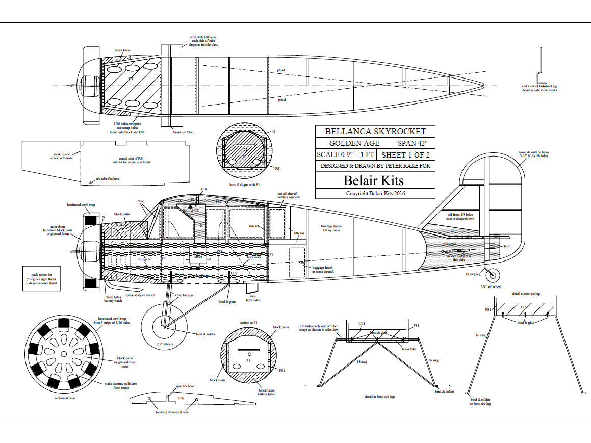 Belair Bellanca Skyrocket - 42" Electric Scale RC Plane Assembly Kit BA007