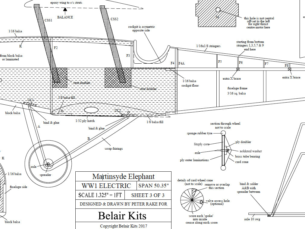 Belair Martinsyde Elephant - 50" Electric Scale Plane Assembly Kit BA015