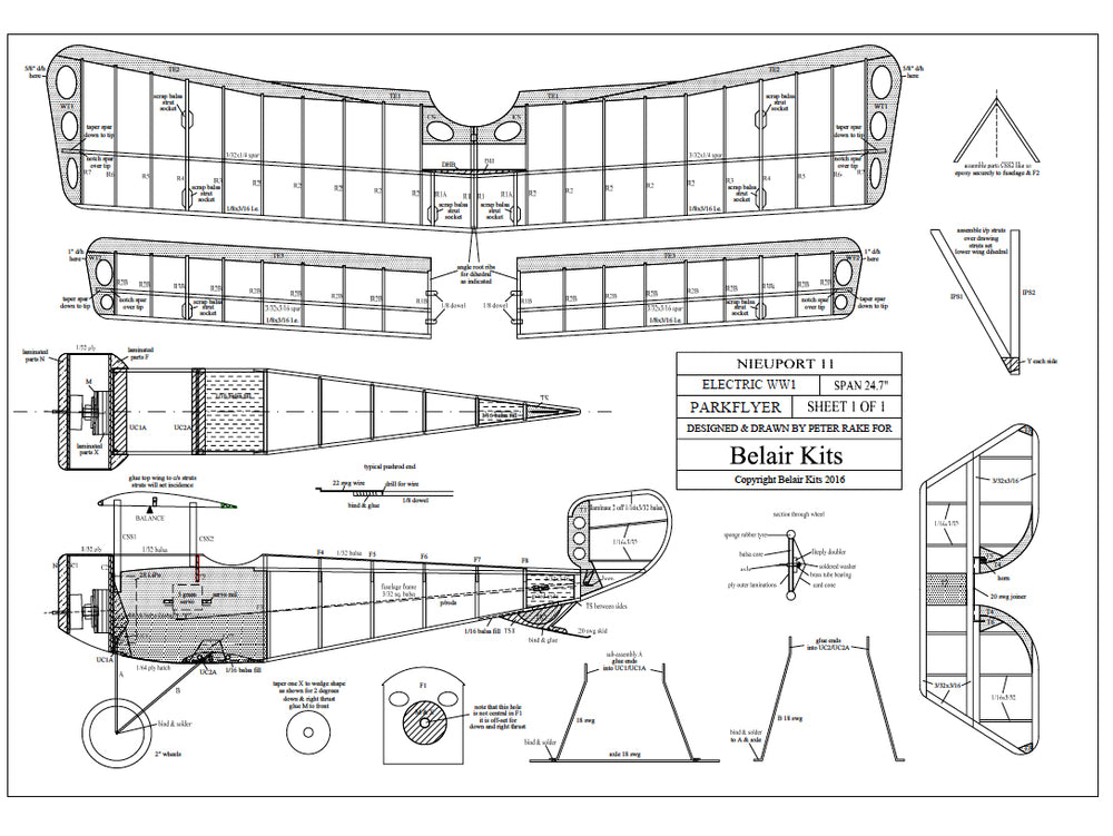 Belair Nieuport 11 "Bebe' 25" Electric Scale Plane Assembly Kit BA017