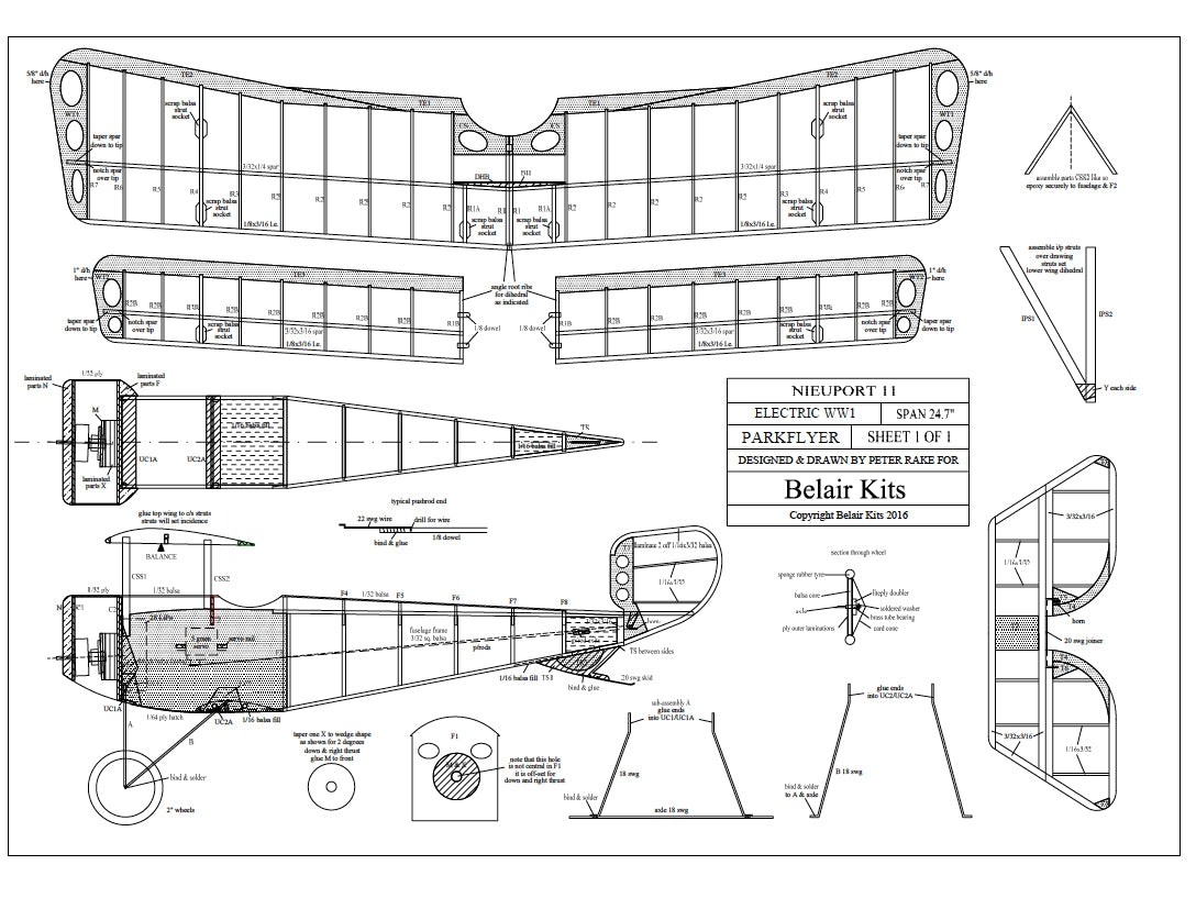 Belair Nieuport 11 "Bebe' 25" Electric Scale Plane Assembly Kit BA017