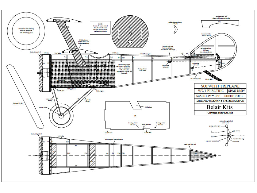 Belair Sopwith Triplane - Electric Scale Plane Assembly Kit BA020