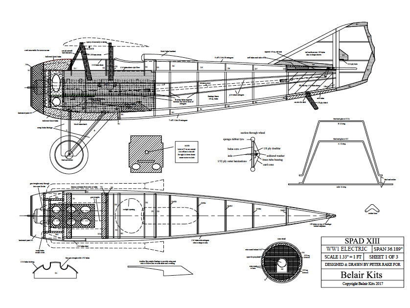 Belair Spad 13 - 36" Electric Scale Plane Assembly Kit BA022