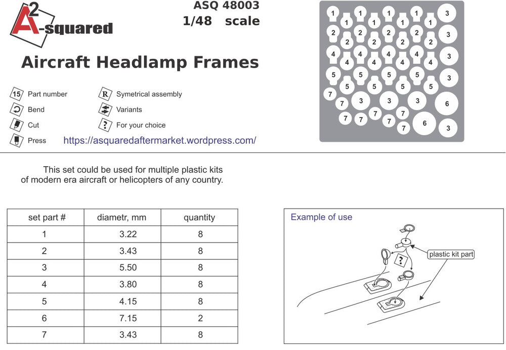 A-Squared AASQ48003 1:48 Aircraft Headlight Frames