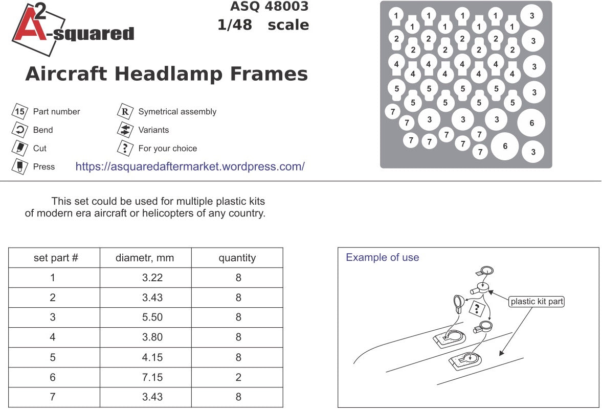A-Squared AASQ48003 1:48 Aircraft Headlight Frames