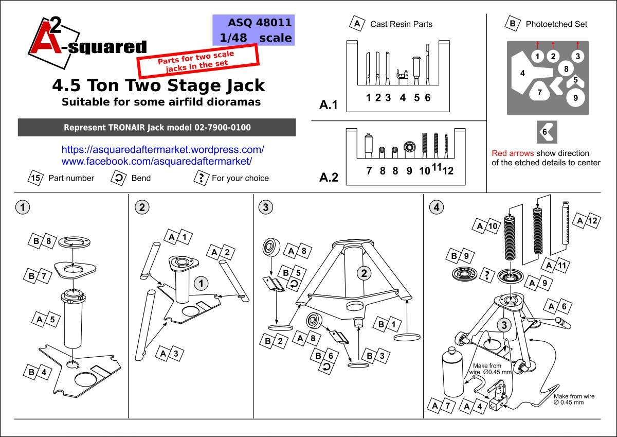 A-Squared AASQ48011 1:48 4,5 Ton Two-Stage Tronair Jack resin + photoetched