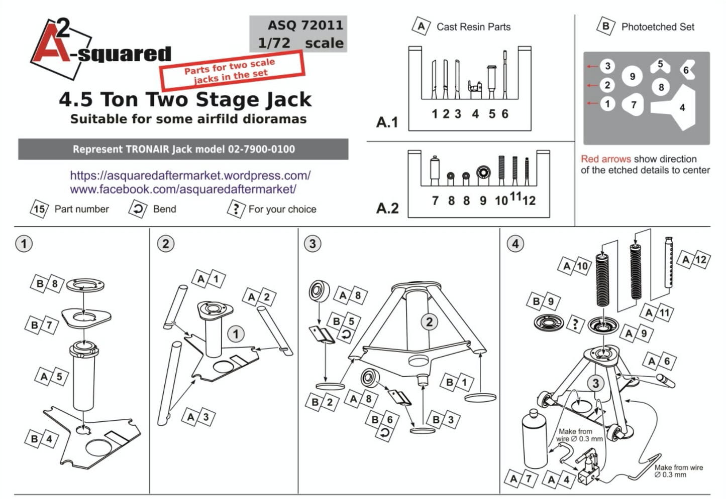 A-Squared AASQ72011 1:72 4,5 Ton Two-Stage Jack resin + photo-etched