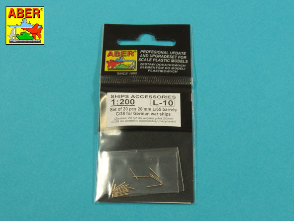 Aber 20mm L/65 Barrels C/38 for German Ships (20 pcs) 1:200