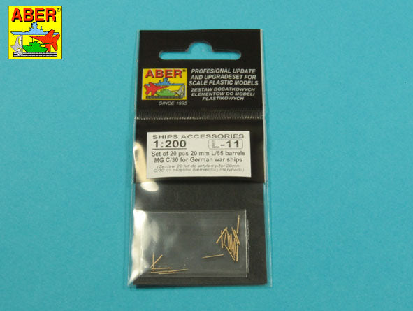 Aber 20mm L/65 Barrels MG C/30 for German Ships (20 pcs) 1:200