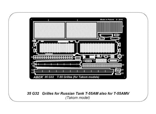 Aber ABR35G32 1:35 Grilles for Soviet T-55AM also for T-55AMV
