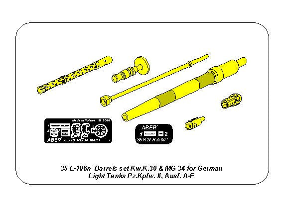 Aber ABR35L106N 1:35 Barrels set KwK.30 & MG34 for Pz.Kpfw.II Ausf.A-Ausf.F