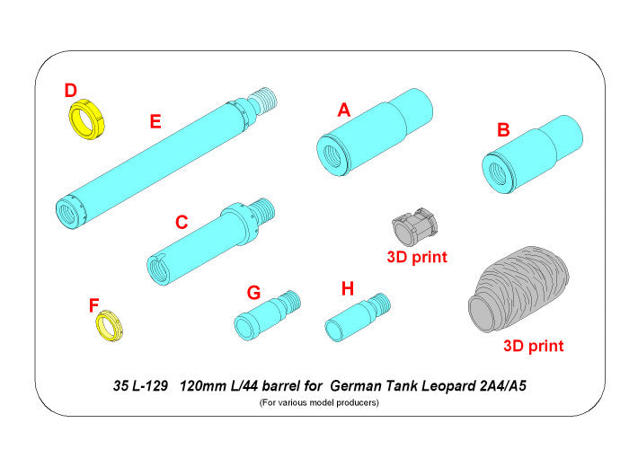 Aber ABR35L129 1:35 120 mm L/44 Barrel for German Tank Leopard 2A4/A5
