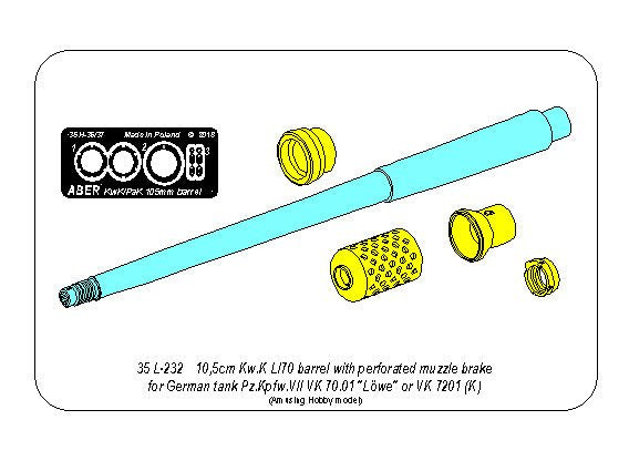 Aber 10.5cm KwK L/70 Barrel Perforated Muzzle for Lowe/VK7201 1:35