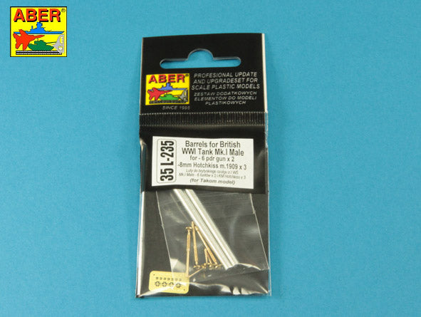 Aber Barrels for British WWI Tank Mk.I Male 6 pdr & Hotchkiss 1:35