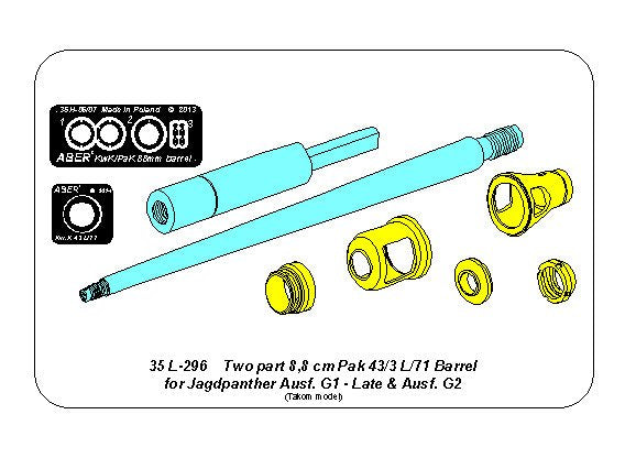 Aber German 8.8cm Two-Part Pak 43/3 L/71 Barrel Jagdpanther 1:35