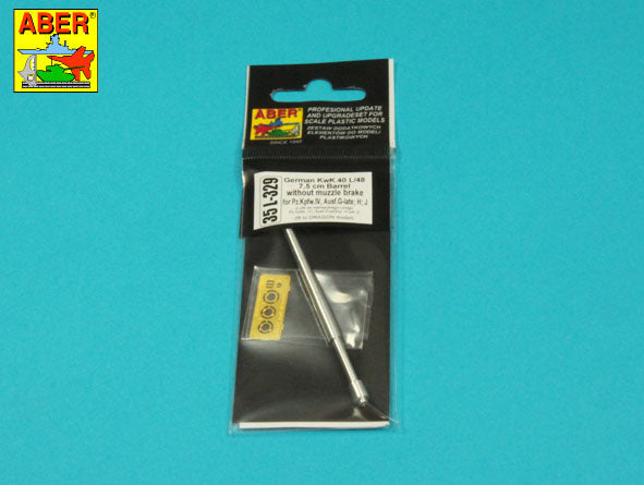 Aber German 75mm KwK 40 L/48 Barrel Pz.IV G/H/J No Muzzle Brake 1:35