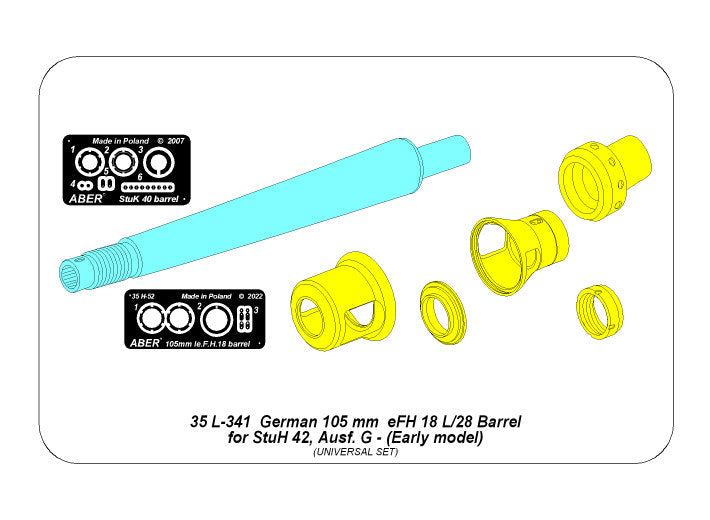 Aber ABR35L341 1:35 10,5 cm L/28 Barrel for StuH 42 early