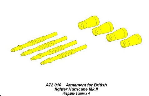 Aber ABRA72010 1:72 Armament for Hawker Hurricane Mk.II Hispano 20mm x 4