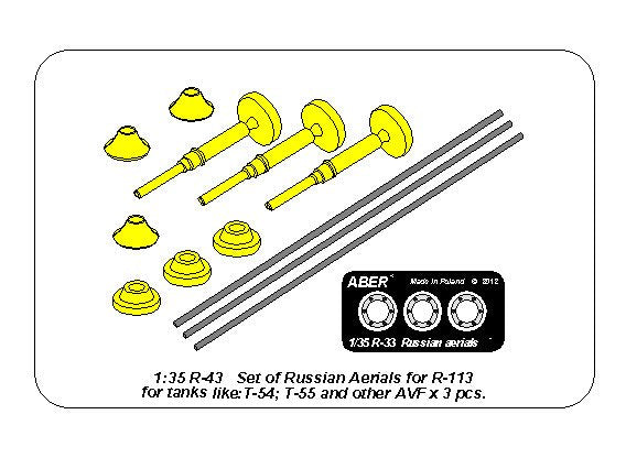Aber Set of Radio Aerials R-113 for Soviet Tanks T-54/55 1:35
