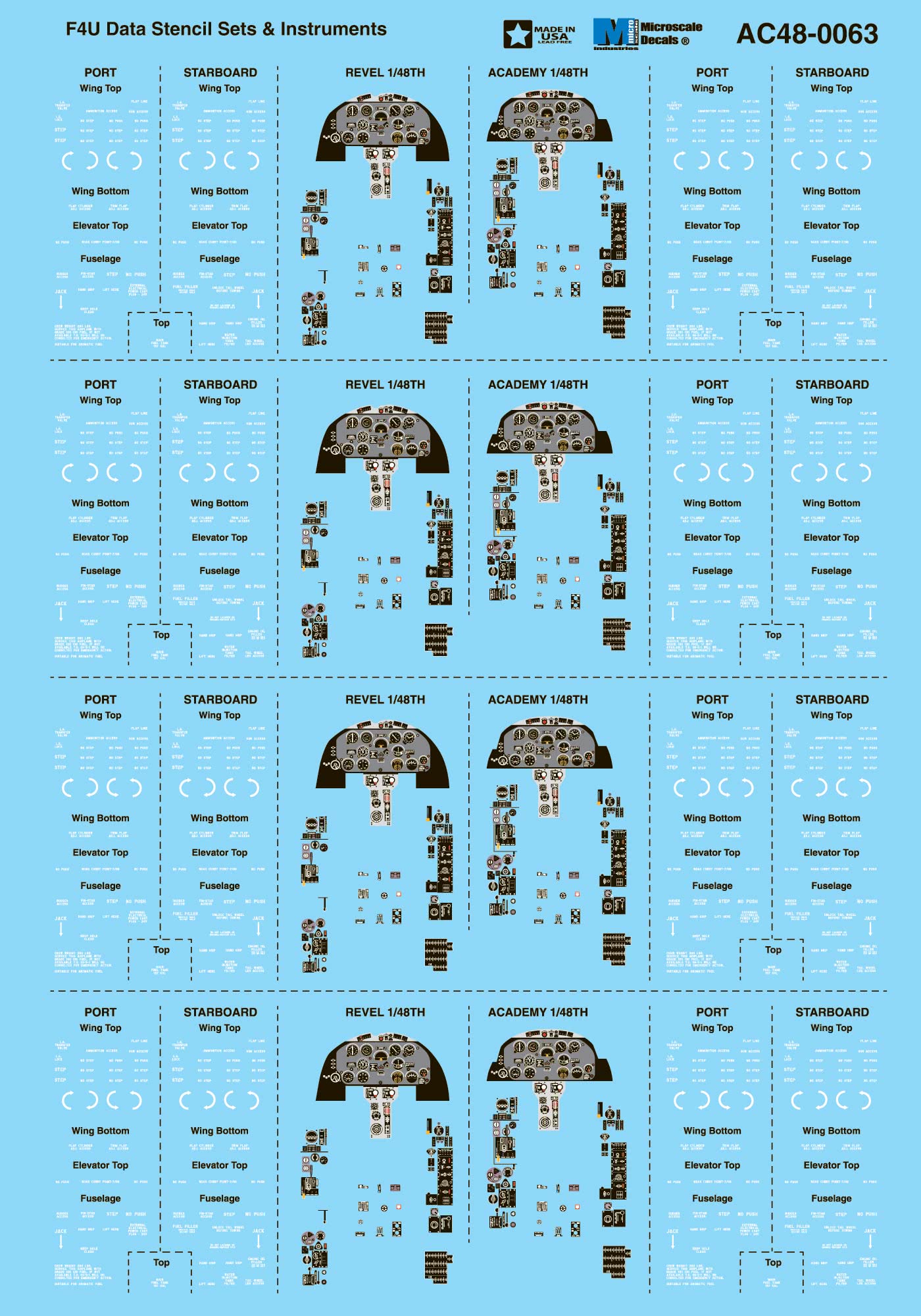 Microscale AC480063 Vought F4U Corsair Data Stencil Sets 1:48