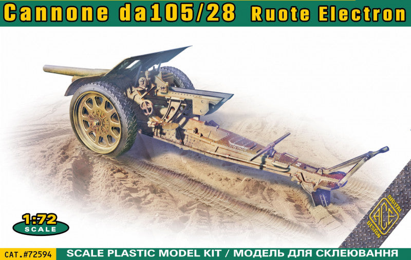 Ace ACE72594 1:72 Italian 105/28 field cannon with rubberized wheels