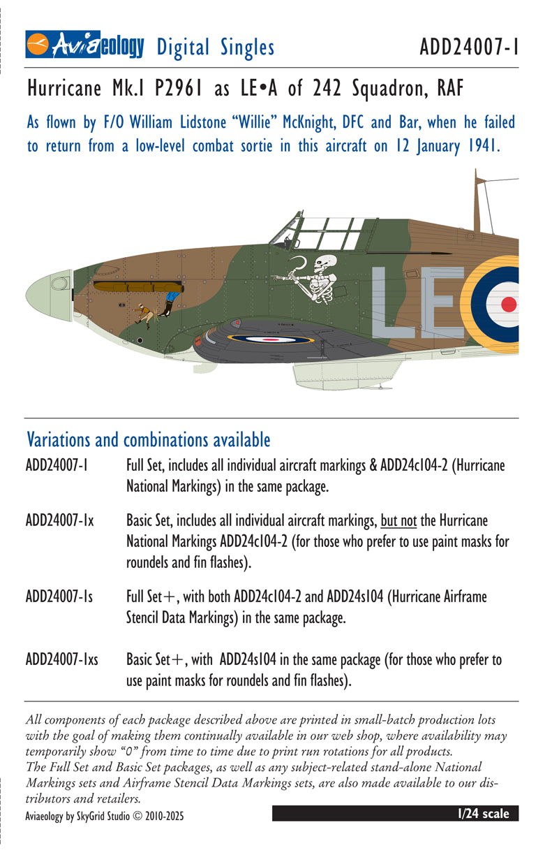 Aviaeology ADD24007-1X 1:24 Hawker Hurricane Mk.I P2961 242 Sqn RAF