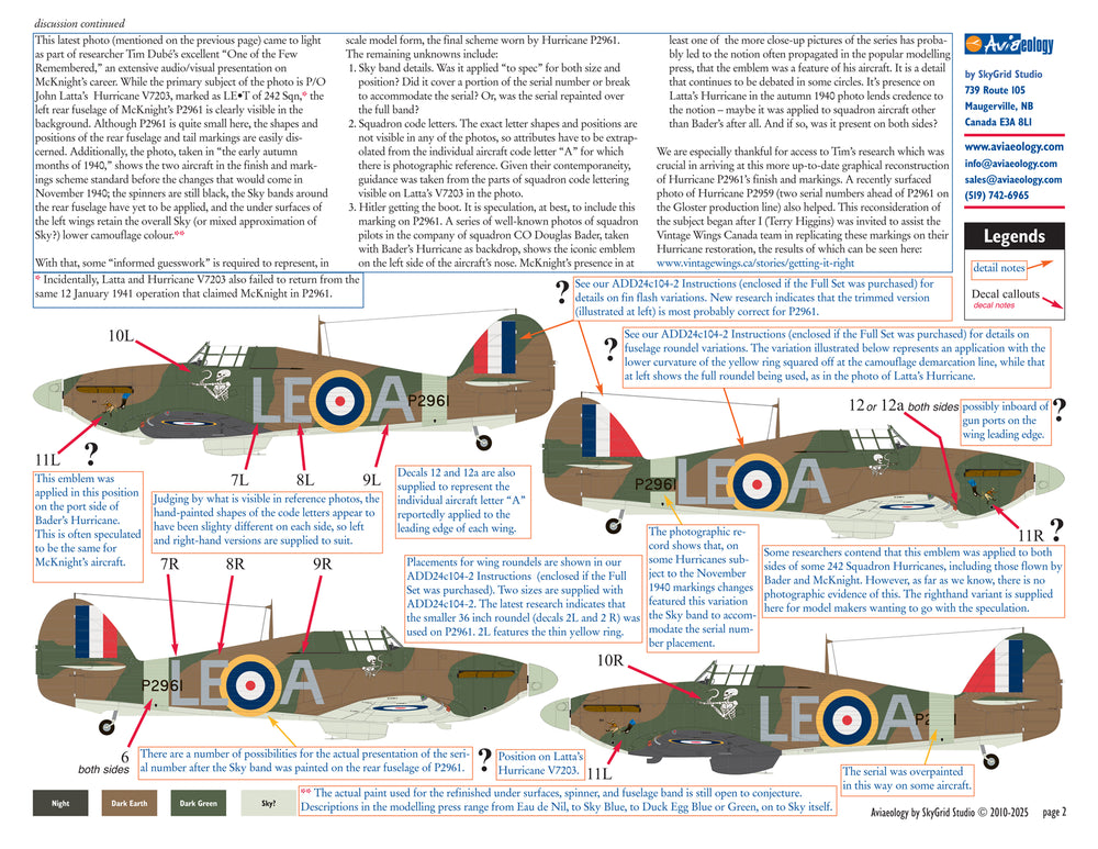 Aviaeology ADD24007-1X 1:24 Hawker Hurricane Mk.I P2961 242 Sqn RAF