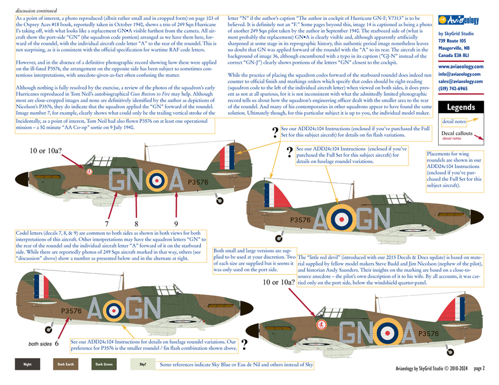 Aviaeology ADD24007-2X 1:24 Hawker Hurricane Mk.I P3576 249 Sqn RAF