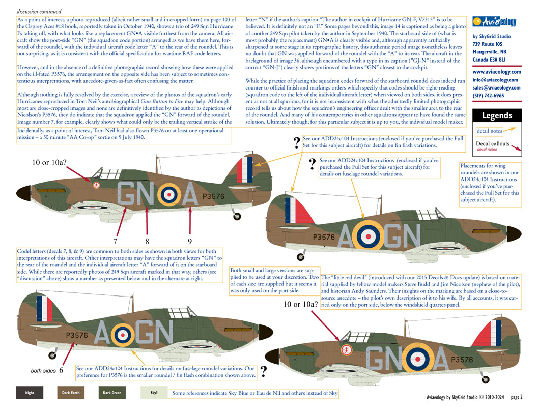 Aviaeology ADD24007-2X 1:24 Hawker Hurricane Mk.I P3576 249 Sqn RAF
