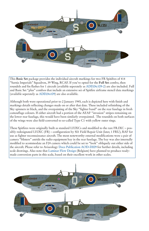 Aviaeology ADD24009-1X 1:24 Supermarine Spitfire FR Mk.IXCs 414 Sqn