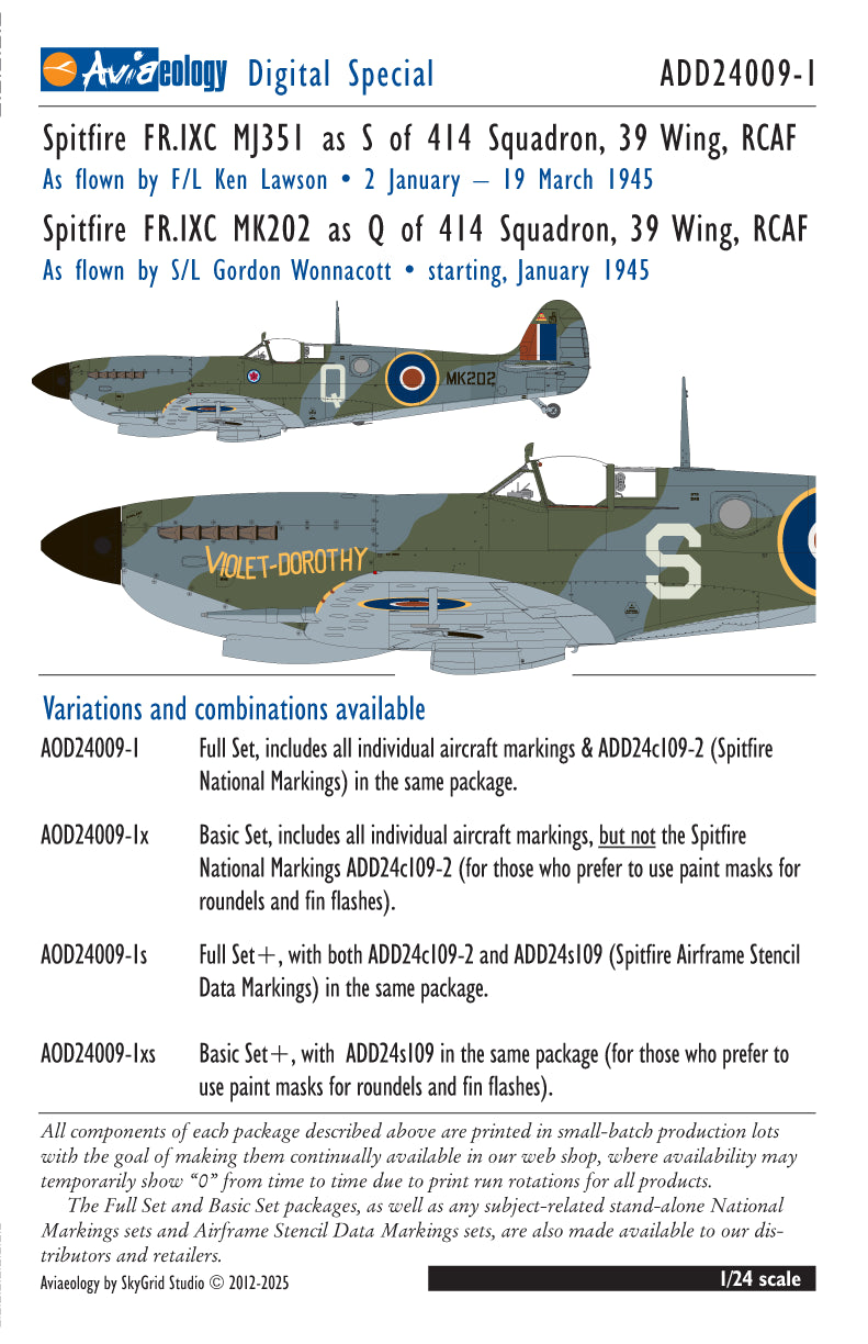 Aviaeology ADD24009-1X 1:24 Supermarine Spitfire FR Mk.IXCs 414 Sqn