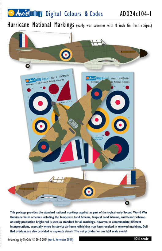 Aviaeology ADD24C104-1 1:24 Hawker Hurricane National Markings-early variation 1