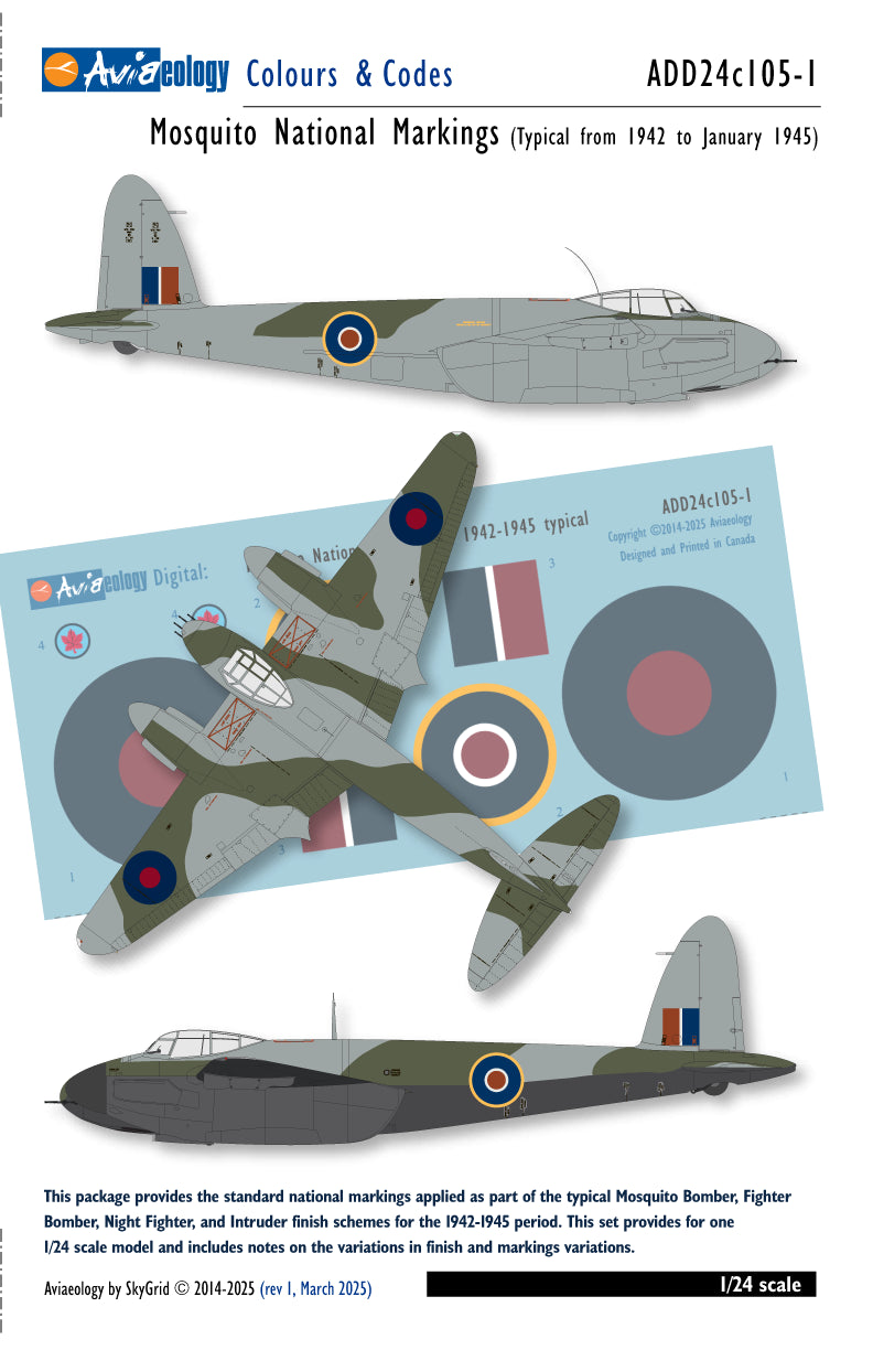 Aviaeology ADD24C105-1 1:24 de Havilland Mosquito National Markings-1942-1945