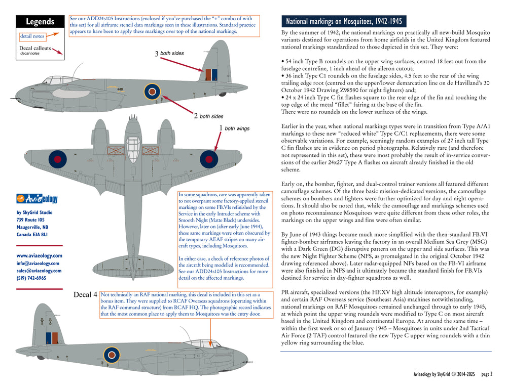 Aviaeology ADD24C105-1 1:24 de Havilland Mosquito National Markings-1942-1945