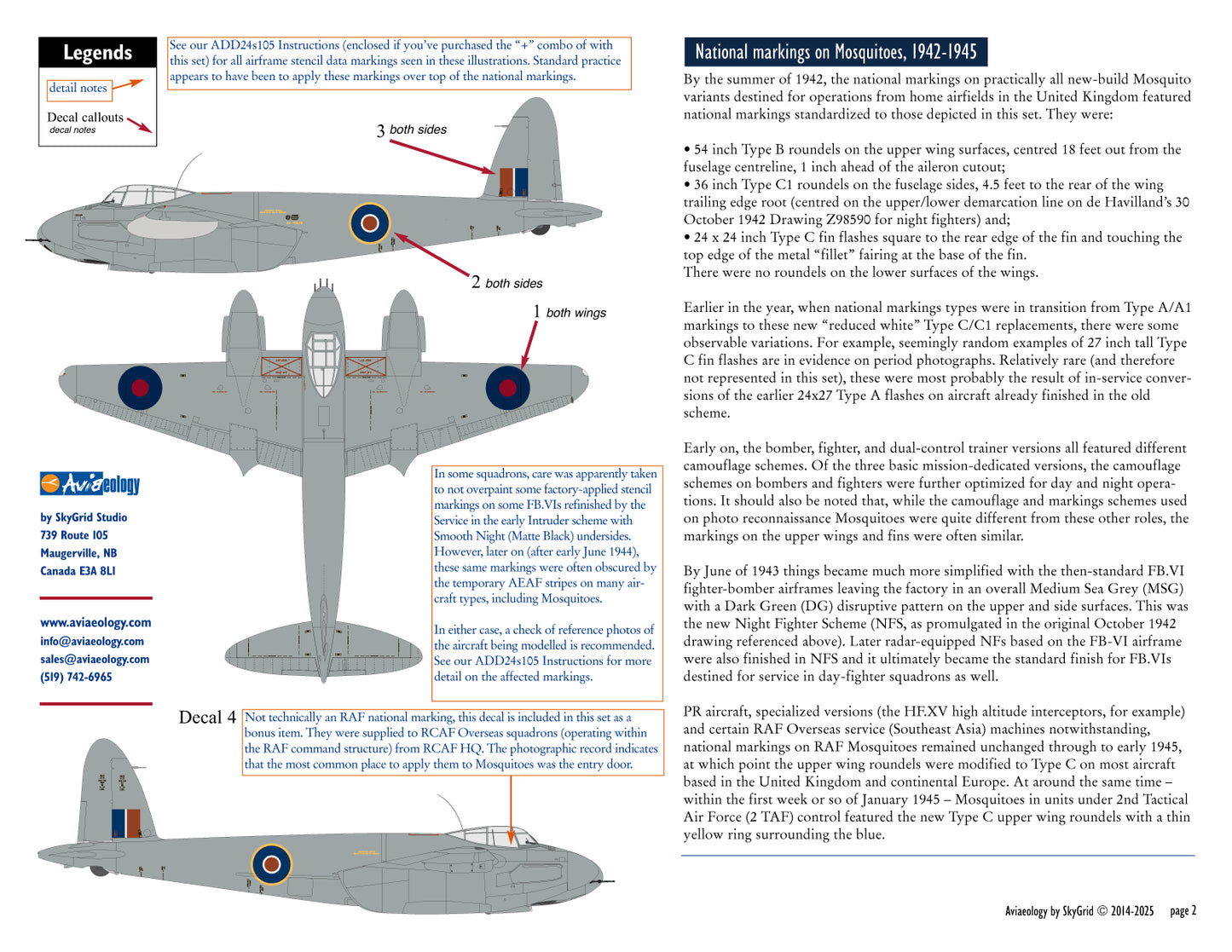 Aviaeology ADD24C105-1 1:24 de Havilland Mosquito National Markings-1942-1945