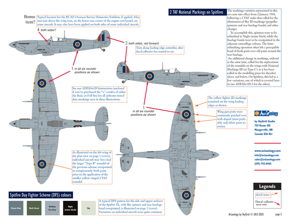 Aviaeology ADD24C109-1 1:24 Supermarine Spitfire National Markings-Standard