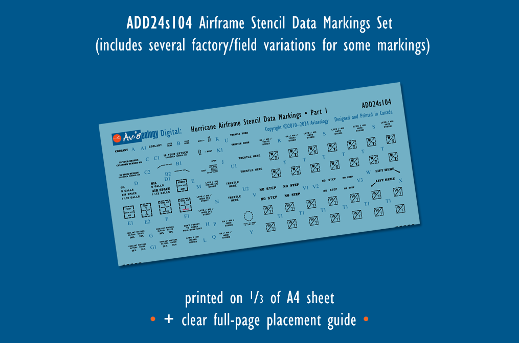 Aviaeology ADD24S104 1:24 Hawker Hurricane airframe stencil/data marking