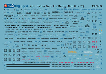 Aviaeology ADD24S109 1:24 Supermarine Spitfire airframe stencil/data