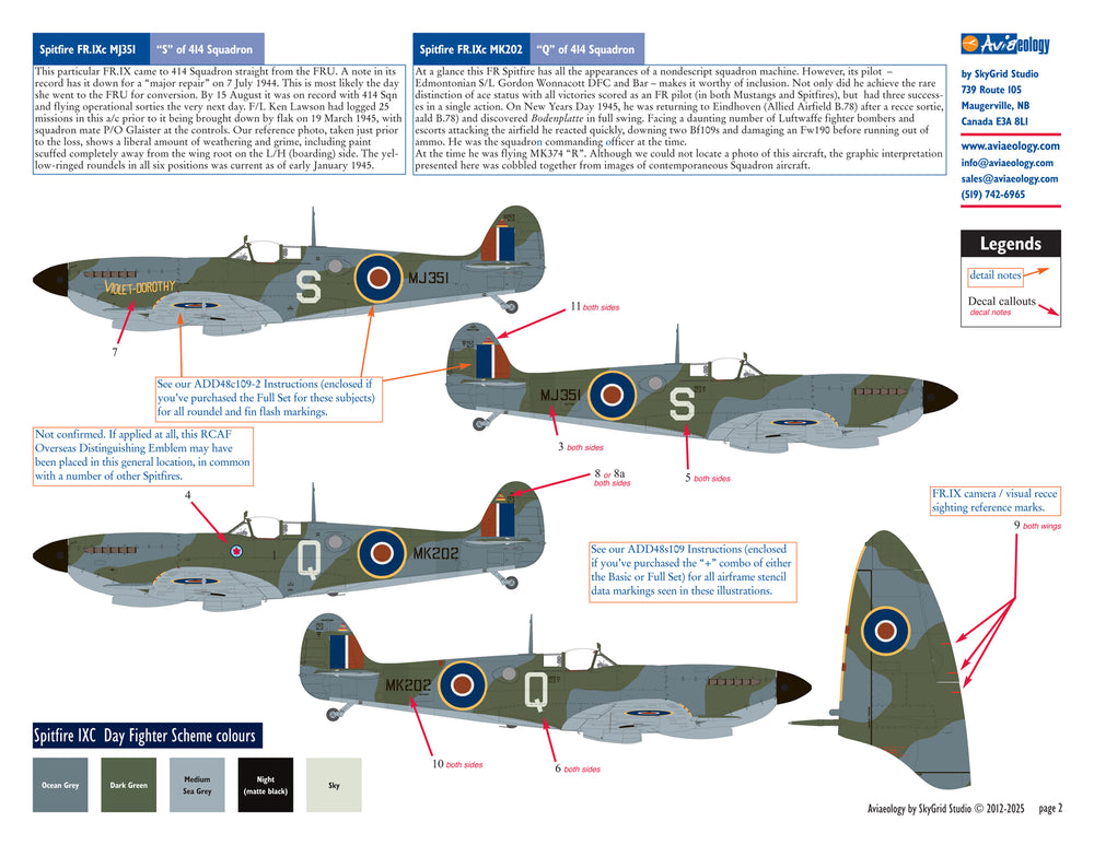 Aviaeology ADD48009-1 1:48 Supermarine Spitfire FR.IXCs 414 Sqn RCAF