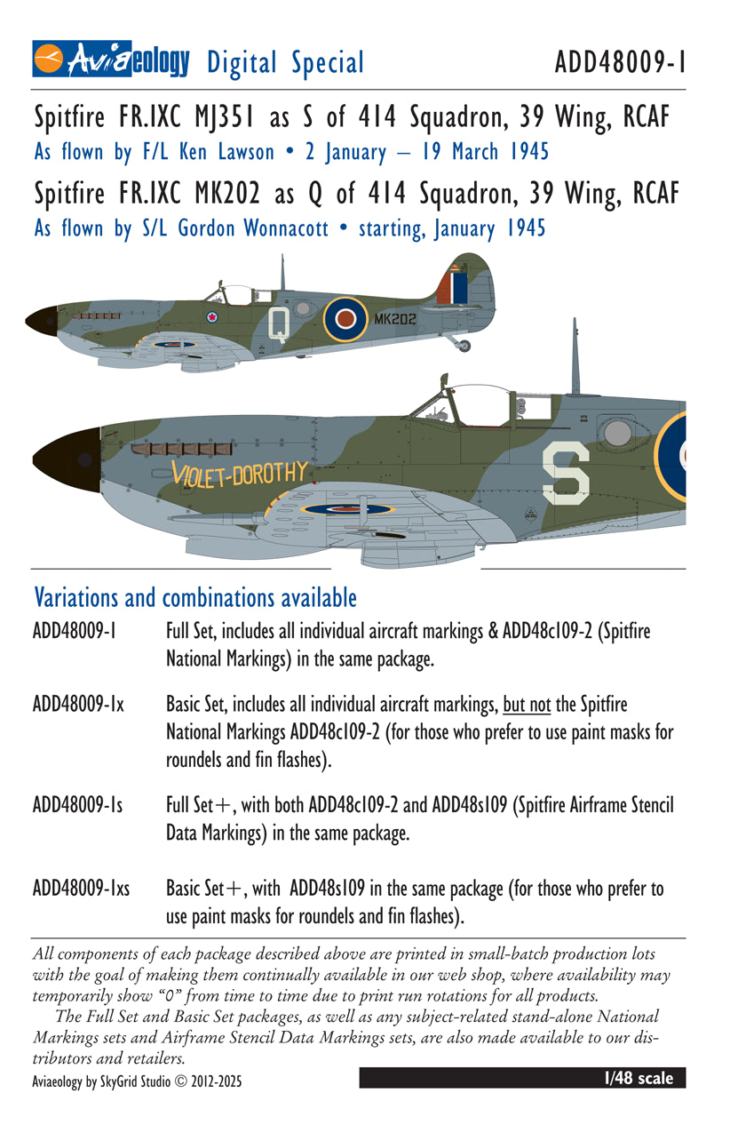 Aviaeology ADD48009-1 1:48 Supermarine Spitfire FR.IXCs 414 Sqn RCAF