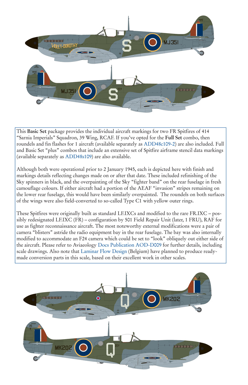 Aviaeology ADD48009-1 1:48 Supermarine Spitfire FR.IXCs 414 Sqn RCAF