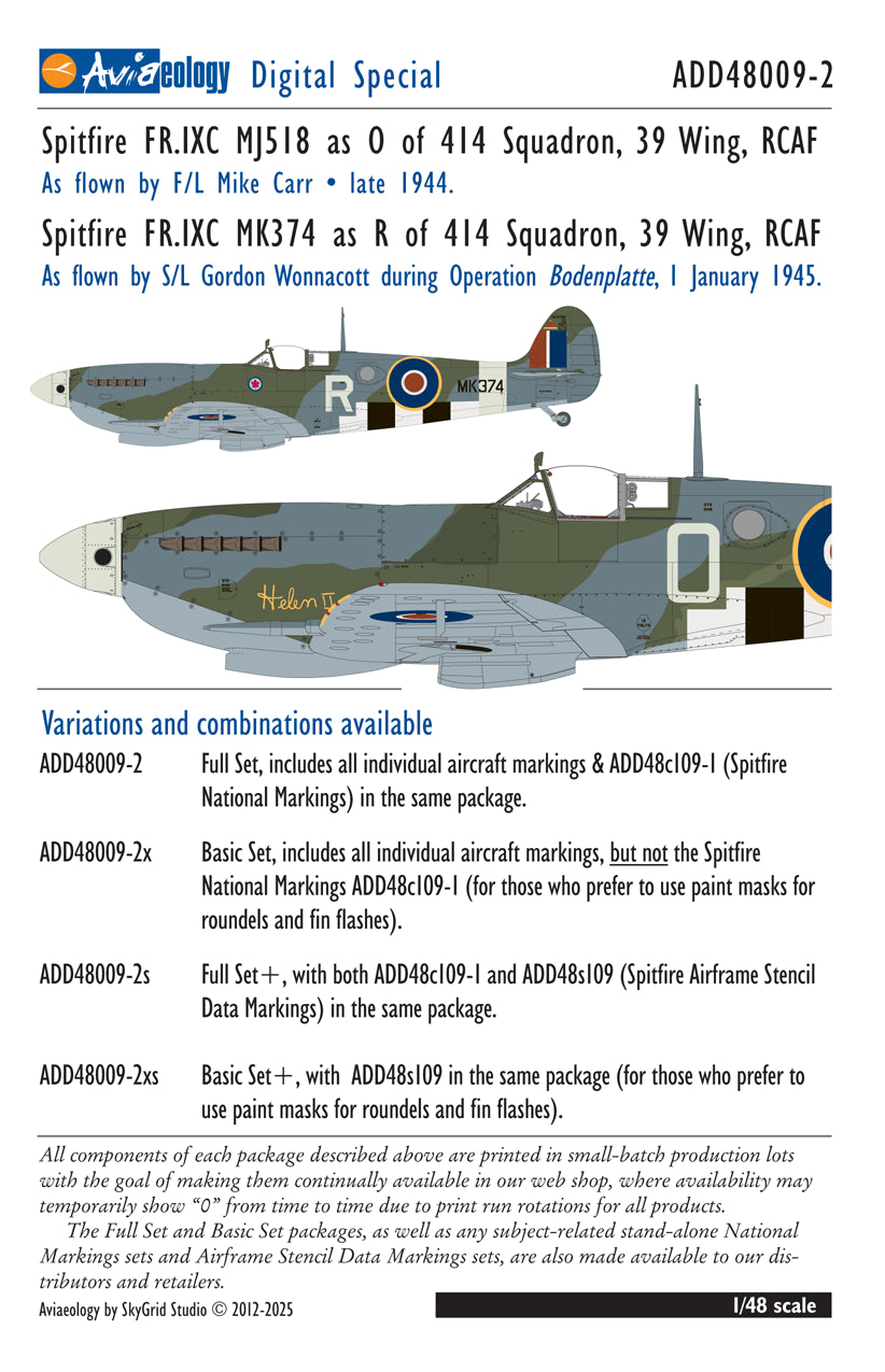 Aviaeology ADD48009-2 1:48 Supermarine Spitfire FR.IXCs 414 Sqn RCAF