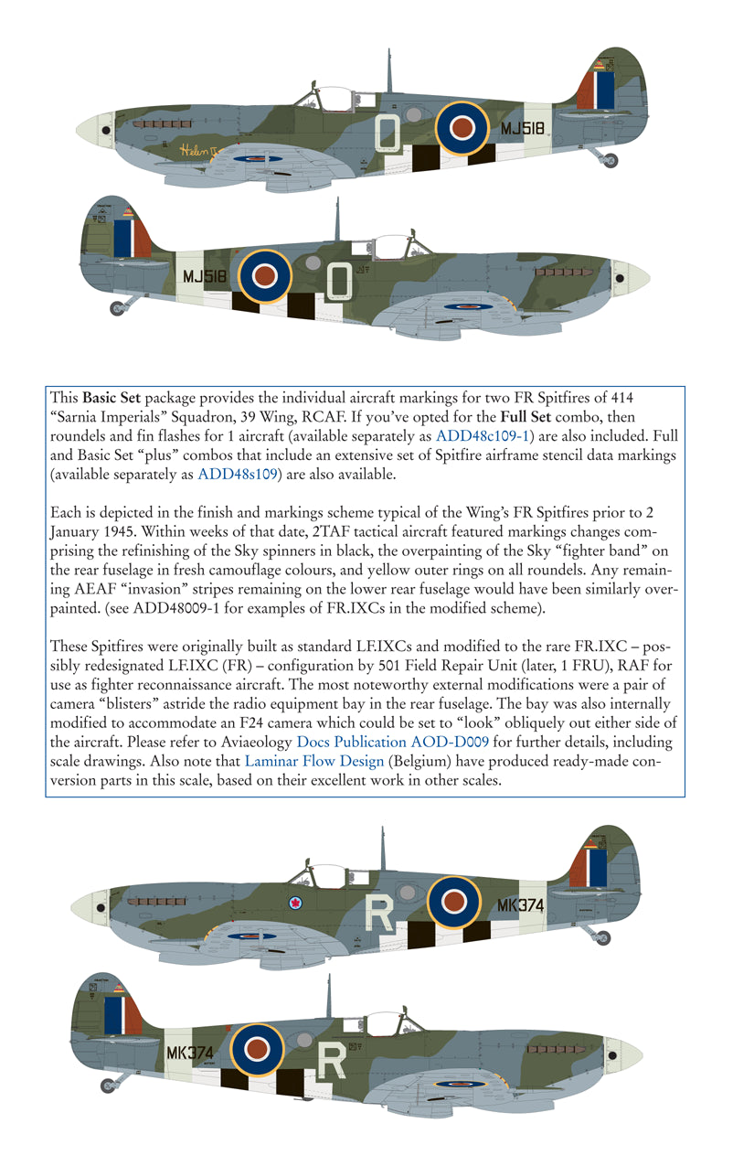 Aviaeology ADD48009-2 1:48 Supermarine Spitfire FR.IXCs 414 Sqn RCAF
