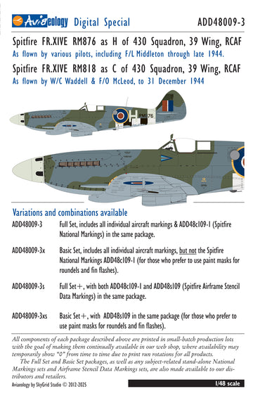 Aviaeology ADD48009-3 1:48 Supermarine Spitfire FR.XIVEs 430 Sqn RCAF