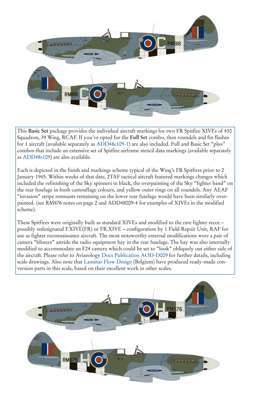 Aviaeology ADD48009-3 1:48 Supermarine Spitfire FR.XIVEs 430 Sqn RCAF
